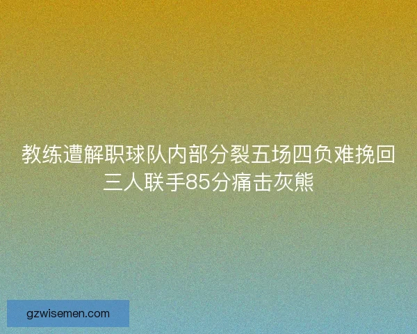 教练遭解职球队内部分裂五场四负难挽回三人联手85分痛击灰熊 教练遭解职球队内部分裂五场四负难挽回三人联手85分痛击灰熊