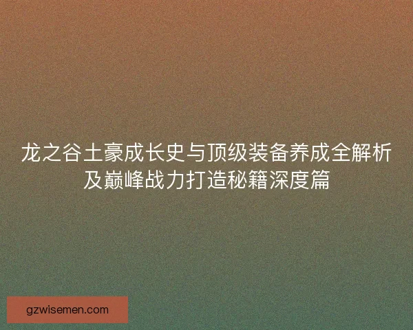 龙之谷土豪成长史与顶级装备养成全解析及巅峰战力打造秘籍深度篇